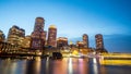 Nice view of Boston skyline from harbour at Fan pier park in Boston , Massachusetts , United States of America Royalty Free Stock Photo