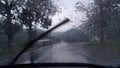 Nice view from front seat of a car while raining Royalty Free Stock Photo