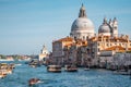 Nice view of grand canal and the classical building in venetian styles from Accademia bridge during evening in Venice , Italy Royalty Free Stock Photo