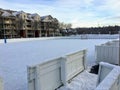 A nice view of a large outdoor ice hockey rink in Edmonton, Alberta, Canada.