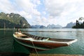 Nice view and long-tailed boat at Ratchaprapha Dam Royalty Free Stock Photo