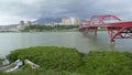 Nice view of Taipei Central River bike path, Taiwan Royalty Free Stock Photo