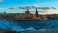 Nice views from the other side of the bay of Valletta city at sunset Royalty Free Stock Photo