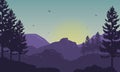 Nice views at sunrise in the morning on the edge of the city. Vector illustration