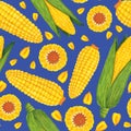 Nice watercolor corn seamless pattern with kernels