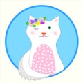 Nice, white kitty on a blue background. It can be used as a pattern on knitted t-shirts for children.