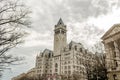 Old Post Office and Clock Tower in Washington DC, USA. White Classical Revival Style Building. Royalty Free Stock Photo