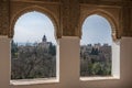 Nice windows and a view of the ancient Arabian palace Alhambra. Granada, Spain Royalty Free Stock Photo