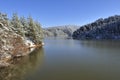 Nice winter lake scene with forest