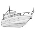 Nice wire black and white boat on white, fishing on a ship with Royalty Free Stock Photo