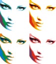 Nice woman face in 4 colors