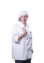 Nice young woman chef is asking herself Royalty Free Stock Photo