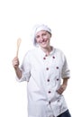 Nice young woman chef with wood utensils. Royalty Free Stock Photo