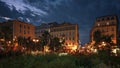 Nicely lit facades of old buildings in Nice at dusk seen from Esplanade Georges Pompidou Royalty Free Stock Photo