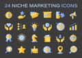 Niche Marketing set. Tailored strategy symbols for targeted audience engagement.