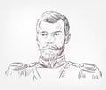 Nicholas II or Nikolai II Alexandrovich Romanov was the last Emperor of Russia famous Russian vector sketch isolated