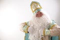 Nicholas the Wonderworker, Saint Nicholas, the founder of Santa show class thumb he has a turquoise and gold suit long