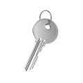 Nickel door key with ring isolated on white background