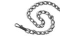 Nickel plated metal chain with carabiner white background, insulated