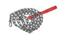 Nickel plated metal chain with carabiner white background, insulated