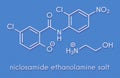 Niclosamide ethanolamine tapeworm drug molecule anthelmintic. May be useful as antidiabetic drug, acting as a mitochondrial.