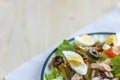 Nicoise salad with tuna, green beans, basil and fresh vegetables Royalty Free Stock Photo