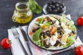 Nicoise salad with tuna, green beans, basil and fresh vegetables Royalty Free Stock Photo