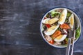 Nicoise salad with tuna, green beans, basil and fresh vegetables Royalty Free Stock Photo