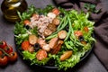 Nicoise salad with tuna, tomatoes, potatoes and green beans on a dark background Royalty Free Stock Photo
