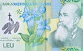 Nicolae Iorga portrait on Romanian money 1 Leu 2005 Banknote from Romania bank