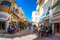 NICOSIA, CYPRUS - APRIL 13, 2015: People, side walk restaurants and cafes on Onasagorou Street