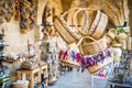 NICOSIA, CYPRUS - AUGUST 10, 2015: Straw basket souvenirs at Buyuk Han (The Great Inn)