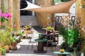 Nicosia, Cyprus - June 28, 2022: Local typical cafe in Bandabulya Municipal Market in old historical center of nord