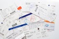 Group of airplane boarding travel pass. People traveling by plane