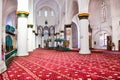 Nicosia, Cyprus - Oct 4 2018: Beautiful red and white interior of islamic Selimiye Mosque in Cypriot Nicosia. White walls, columns Royalty Free Stock Photo