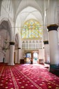 Nicosia, Cyprus - Oct 4th 2018: Amazing interior of islamic Selimiye Mosque in Cypriot Nicosia with stained glass