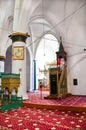 Nicosia, Cyprus - Oct 4th 2018: Beautifully decorated interior of muslim Selimiye Mosque in Cypriot Nicosia. White walls, columns