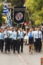 Nicosia, Cyprus-October 28, 2019: high school students from different schools in uniform participate in a solemn parade dedicated