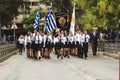 Nicosia, Cyprus-October 28, 2019: high school students from different schools in uniform participate in a solemn parade dedicated