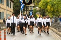 Nicosia, Cyprus-October 28, 2019: high school students from different schools in uniform participate in a solemn parade dedicated