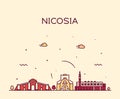 Nicosia skyline Cyprus vector city linear style
