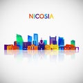 Nicosia skyline silhouette in colorful geometric style.