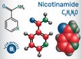 Nicotinamide NAA molecule, is a vitamin B3 found in food, use