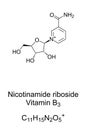 Nicotinamide riboside vitamin B3 vitamer chemical formula and structure Royalty Free Stock Photo