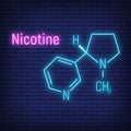 Nicotine concept glow neon style chemical formula icon label, text font vector illustration, isolated on wall background. Periodic