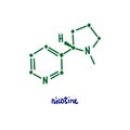 Nicotine hand drawn vector formula chemical structure lettering blue green