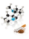 Nicotine molecule with tobacco and cigarettes