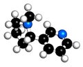 Nicotine tobacco stimulant molecule. Main addictive component in cigarette smoke. 3D rendering. Atoms are represented as spheres.