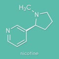 Nicotine tobacco stimulant molecule. Main addictive component in cigarette smoke. Skeletal formula.