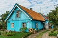 Nida,Lithuania- August 10,2019. Beautiful colorful traditional wooden architecture. Resort town on Curonian Spit. Typical